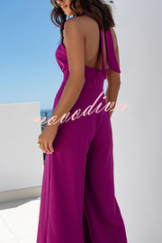 Easy Mode Cross-neck Halter Strap Backless Wide Leg Jumpsuit