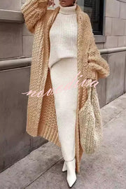 Embrace The Cold Solid Color Long Sleeve Knitted Loose Maxi Cardigan