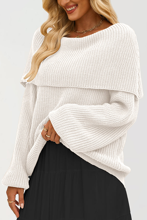 Solid Color Loose Off-shoulder Long-sleeved Casual Knit Sweater