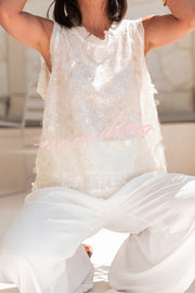 Fashionable Sequined Round Neck Sleeveless Loose Vest