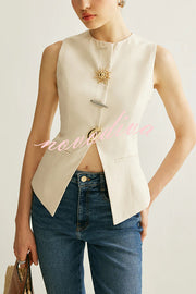 British Elegant Sun-decorated Sleeveless Versatile Vest