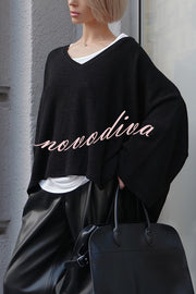 Warm Winter Ribbed Knit V-neck Batwing Sleeve Loose Relaxed Sweater