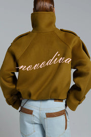Ellie Epaulettes Stand Neck Double-Breasted Pocket Cropped Loose Woolen Coat