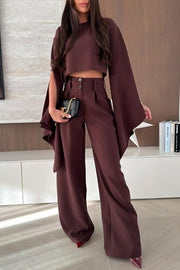 City Atelier Bell Slit Sleeve Top and High Rise Pocket Wide Leg Pants Set