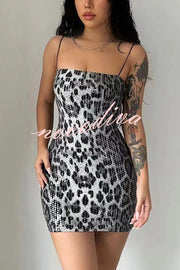 Leopard Print Sequin Sexy Sling Slim Fit Mini Dress