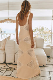 Knitted Sexy Backless Argyle Pattern Slim Fit Maxi Dress