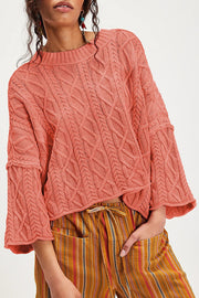 Solid Color Loose-fitting Crew Neck Short Knit Sweater