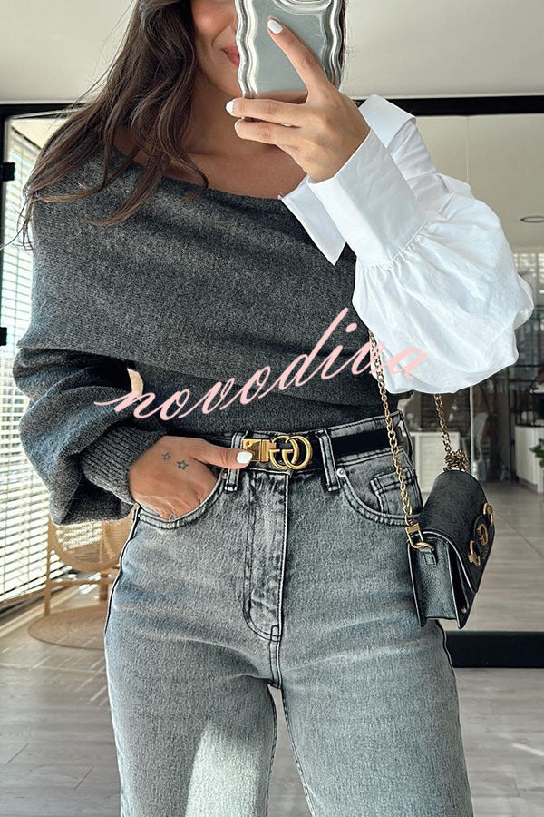 Stylish Patchwork Contrasting Long-sleeved V-neck Casual Sweater