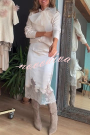 Orozco Knit Organza Bow Button-down Long Sleeve Loose Cardigan