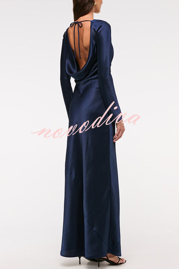 Eternal Event Satin Long Sleeve Cowl Back Slip Maxi Dress