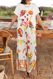 Unique Printed Elastic Waist Pocket Vacation Casual Wide Leg Pants