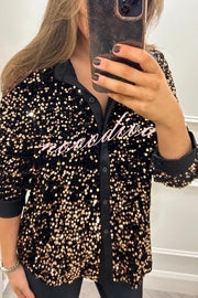 Fashion Velvet Sequined Loose Casual Long-sleeved Shirt