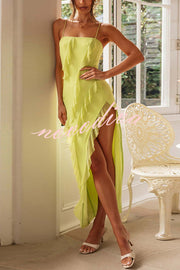 Sexy Halter Backless Slim Fit High Slit Ruffled Midi Dress