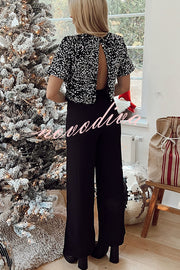 Like A Star Sequin Velvet Backless Pocketed Wide Leg Jumpsuit