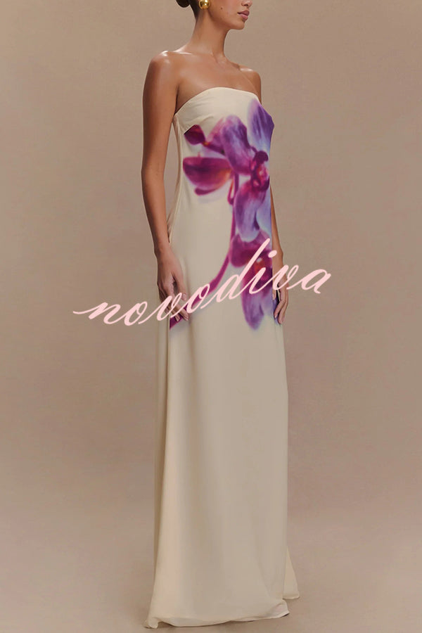 Modern Muse Chiffon Floral Print Strapless Maxi Dress