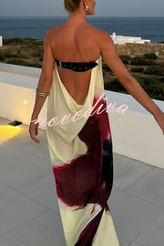 Floral Print Sexy Strapless Backless Belt Maxi Dress