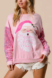 Christmas Casual Loose Round Neck Sequined Sleeve Sweatshirt