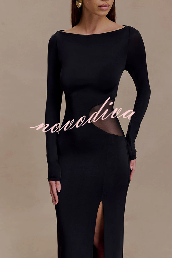 Fashion Long-sleeved Slim Sexy Hollow Slit Maxi Dress