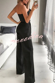 Tuxedo-style Off Shoulder Pocket Wide Leg Formal Jumpsuit