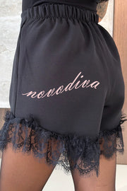 Amazing Items Lace Trim High Rise Elastic Waist Loose Mini Shorts