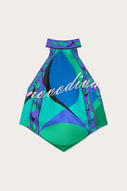 Gabbie Satin Unique Print Halter Scarf Tank and Asymmetrical Maxi Skirt Set