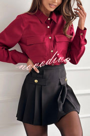 Solid Color Button Pocket Long Sleeve Casual Shirt