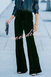 Claudia Velvet High Rise Elastic Waist Flare Stretch Pants