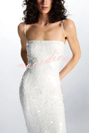 Sexy Sequined Halter-neck Backless Slim Fit Slit Midi Dress