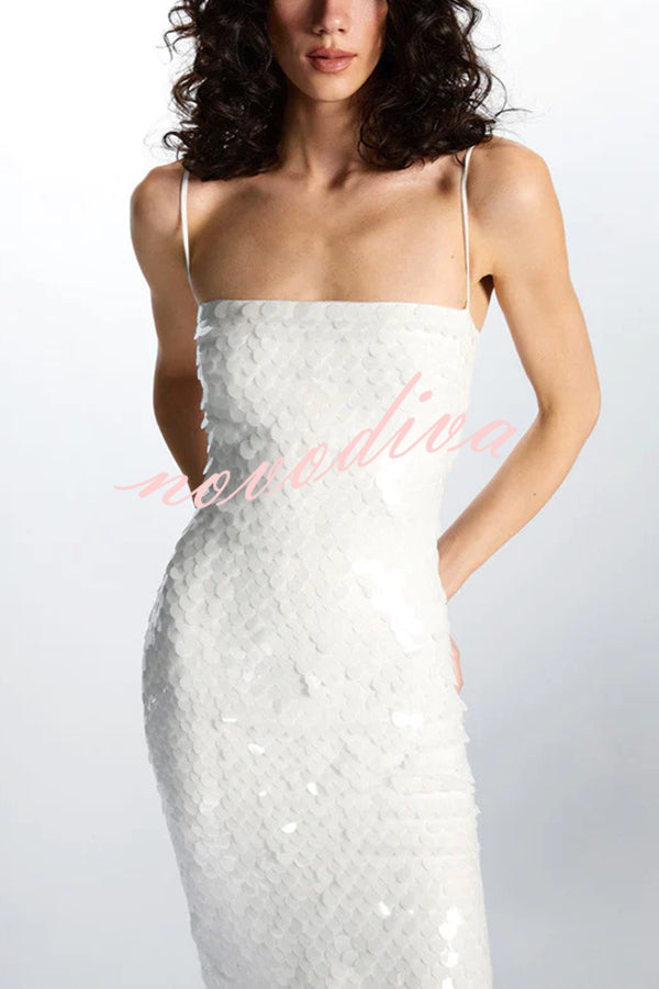 Sexy Sequined Halter-neck Backless Slim Fit Slit Midi Dress