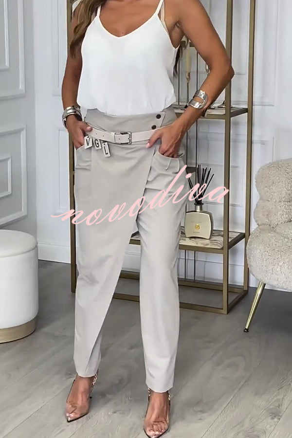 Busy As Usual High Rise Button Waist Pocket Tapered Pants