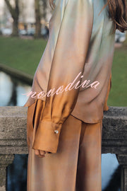 Fashionable Gradient Print Lapel Long Sleeve Casual Shirt