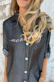 Solid Color Imitation Denim Casual Button Mid-length Shirt