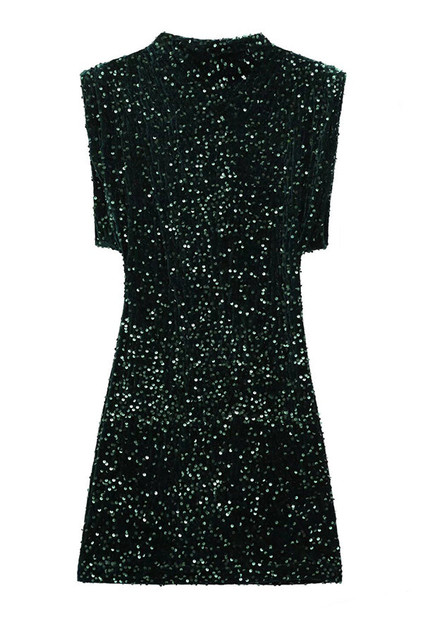 Fashionable Sequined Round Neck Sleeveless Slim-fit Mini Dress