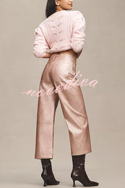 Colette Metallic Faux Leather Pocket Cropped Wide Leg Stretch Pants