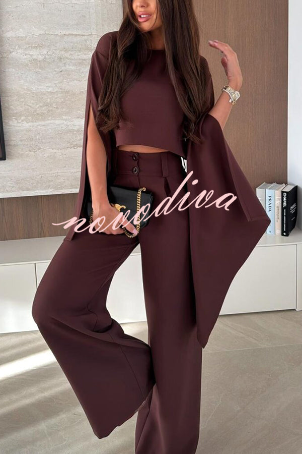 City Atelier Bell Slit Sleeve Top and High Rise Pocket Wide Leg Pants Set