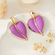 Casual Resort-style Lacquered Color-blocked Heart-shaped Earrings