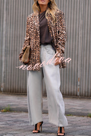 Catwalk Leopard Single Button Long Sleeve Pocketed Lapel Boyfriend Blazer