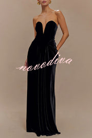 Paige Velvet Off Shoulder Side Pleated Hip Drape Maxi Dress