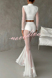 Deep Chic Mesh High Rise Elastic Waist Fishtail Stretch Pants