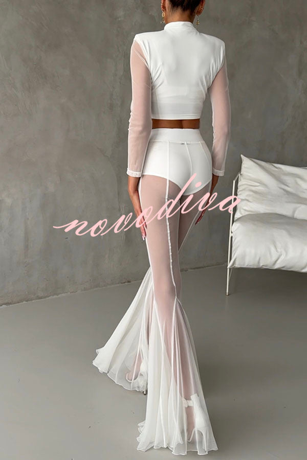Deep Chic Mesh High Rise Elastic Waist Fishtail Stretch Pants