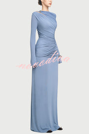 Stylish Long-sleeved Slim-fit Pleated Elegant Maxi Dress