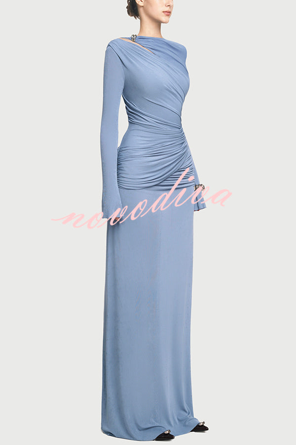 Stylish Long-sleeved Slim-fit Pleated Elegant Maxi Dress