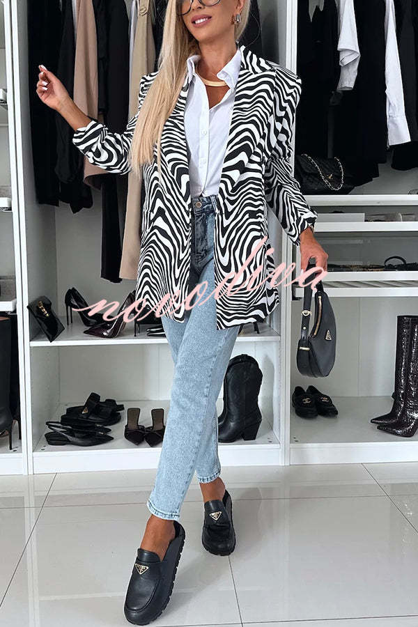 Choose Unique Leopard Print Lapel Long Sleeve Relaxed Blazer