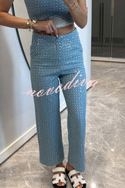 Fashionable Look Denim Sequin Textured High Rise Pocket Straight Jeans