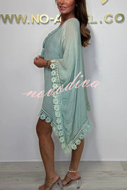 Solid Color Casual Lace Loose Cover Up Mini Dress