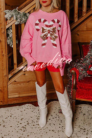 Candy Cane Lane Sequined Pullover Long Sleeved Sweatshirt