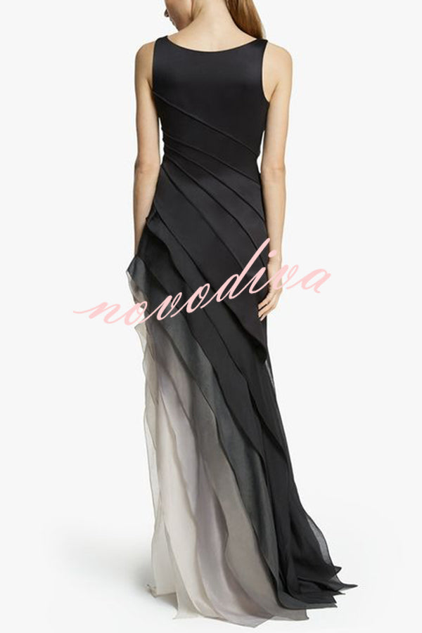 Elegant and Mysterious Tulle Gradient Cascading Design Gown Maxi Dress