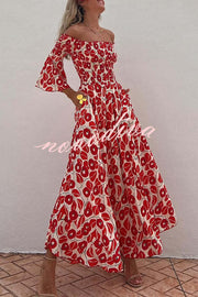 Close To The Vacation Floral Print Smocked Off Shoulder Pocketed Maxi Dress