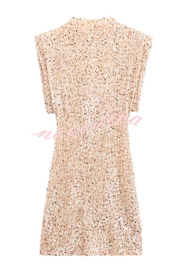 Fashionable Sequined Round Neck Sleeveless Slim-fit Mini Dress