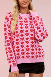 Fashionable Heart-shaped Jacquard Loose Long-sleeved Knit Sweater